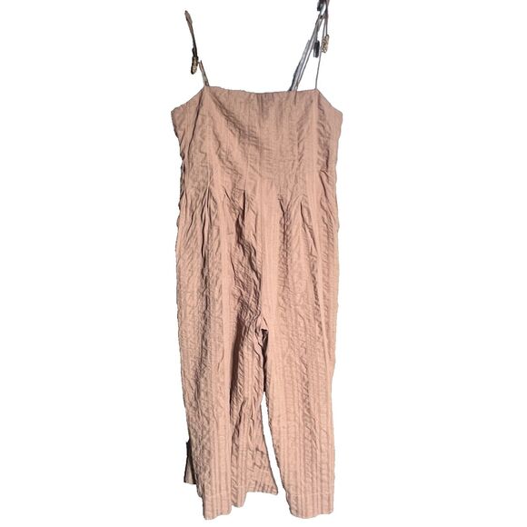 Free People Devon Jumpsuit Size Medium Romper Seersucker Stripe 100% Viscose - Picture 1 of 16